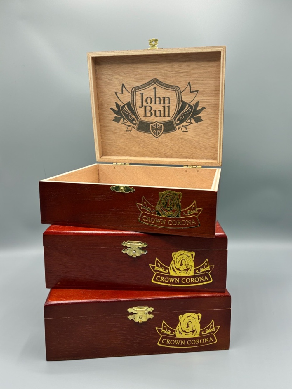 Crown Corona Cigar Box Wooden Box Set  of 3 Empty
